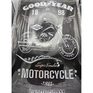 GOODYEAR MOTORCYCLE TIRES - Black Vintage Inspired METAL AD SIGN, 8" X 12"